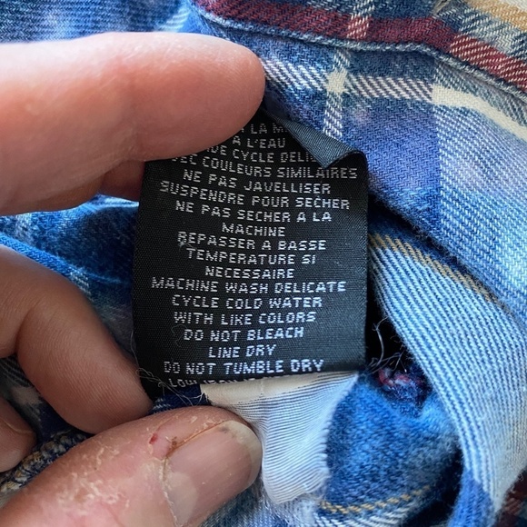 Tribal Jeans Women's Blue‎ Acid Wash Plaid Long Sleeve Button Up Shirt Size Med - Picture 10 of 15